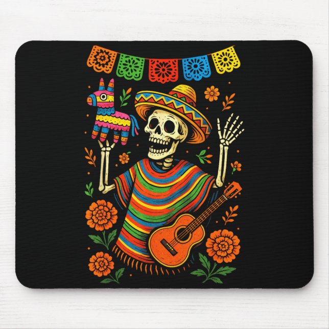 Tapis De Souris squelette de fiesta - art de fête cinco de mayo Sq (Devant)