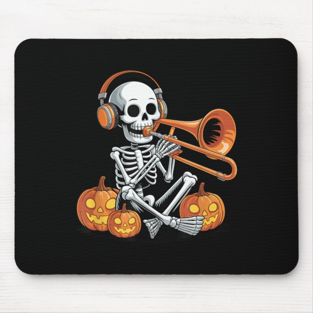 Tapis De Souris Squelette d'Halloween au trombone Tromboniste  (Devant)