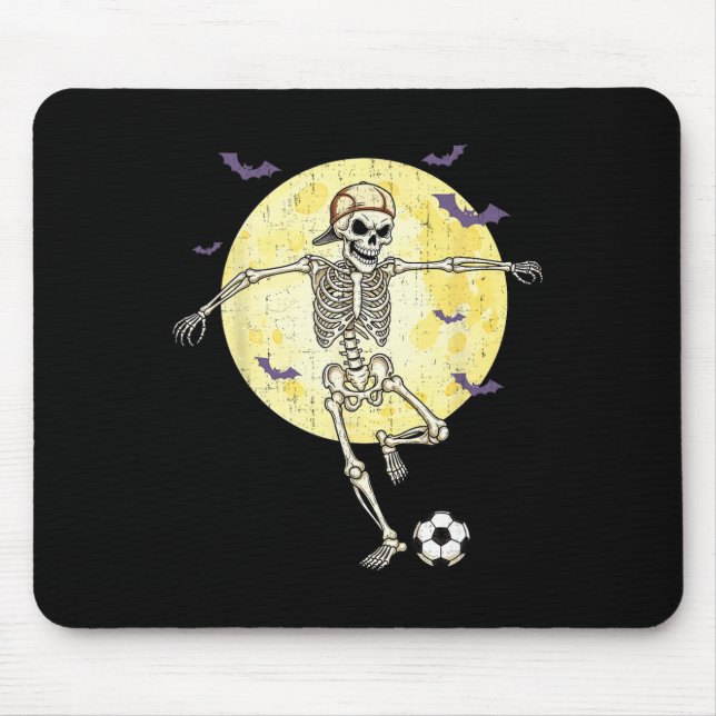 Tapis De Souris Squelette drôle jouant au football drôle Halloween (Devant)