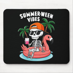 Tapis De Souris Squelette Flamant rose Summerween Vibes Halloween