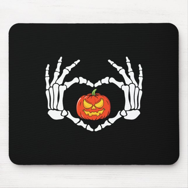 Tapis De Souris Squelette Mains Coeur Signer Retro Costume Hallowe (Devant)