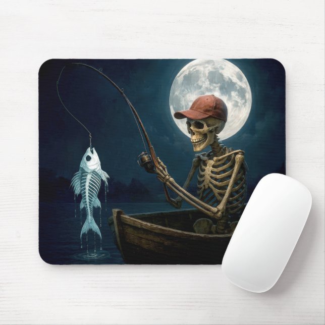 Tapis De Souris Squelette pêche dans un bateau en bois (Avec souris)