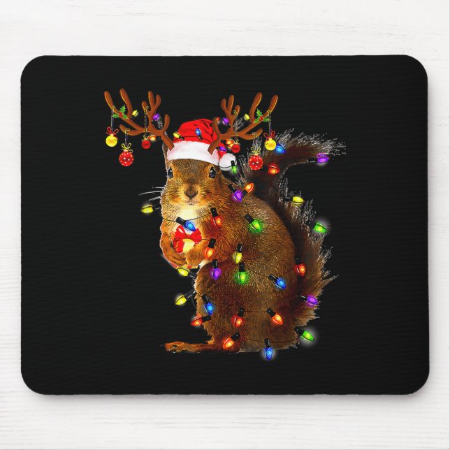 Tapis De Souris Squirrel Christmas Tree Lights Reindeer Santa Hat  (Devant)
