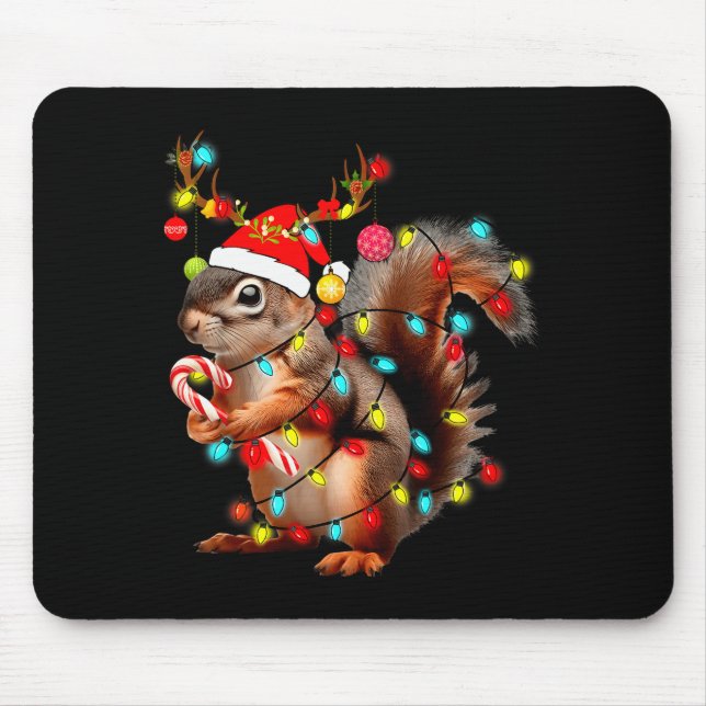 Tapis De Souris Squirrels Christmas Lights Funny Xmas Squirrel Lov (Devant)