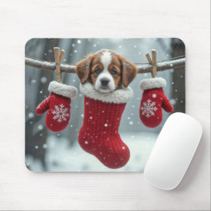 Tapis De Souris St. Bernard Puppy Dans Le Stationnement De Noël