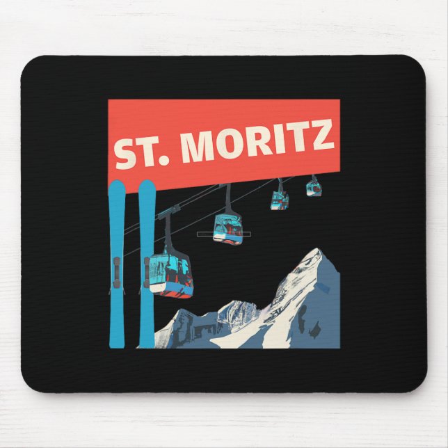 Tapis De Souris St. Moritz Skiing - Retro St. Moritz Ski  (Devant)