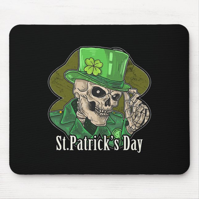 Tapis De Souris St Patrick Day Skeleton Clover Fun Sarcastique (Devant)