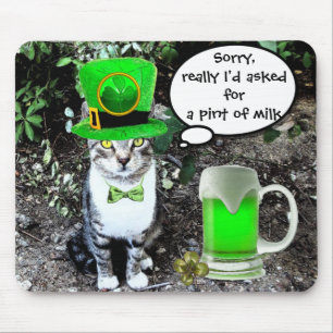 TAPIS DE SOURIS ST PATRICK'S DAY CAT WITH GREEN IRISH BEER