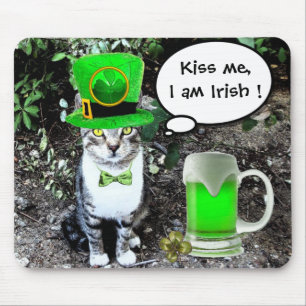 TAPIS DE SOURIS ST PATRICK'S DAY CAT WITH GREEN IRISH BEER