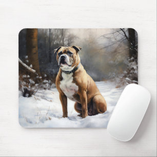 Tapis De Souris Staffordshire Bull Terrier Qu'il neige Noël