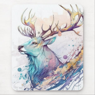 Tapis De Souris Stag Deer Portrait Animal Peinture Forêt faunique