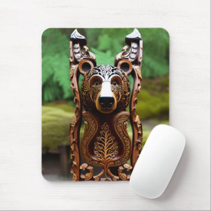Tapis De Souris Statue d'ours en bois