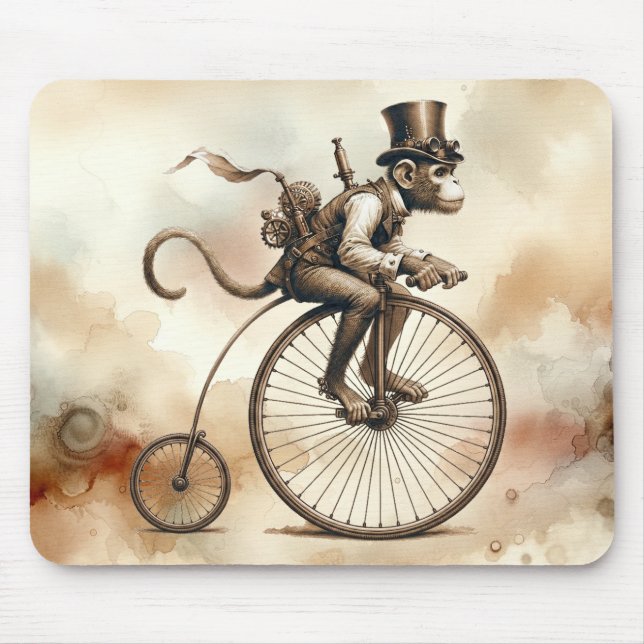 Tapis De Souris Steampunk Monkey équitation d'un vélo de cent-fart (Devant)