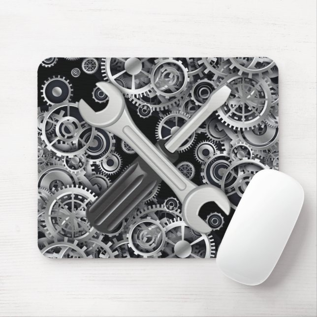 Tapis De Souris Steampunk Silver Gears & Tools Pad souris (Avec souris)