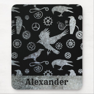 Tapis De Souris Steampunk Silver Zinc Gears and Crows Custom Nom