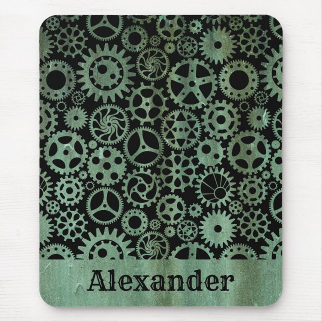 Tapis De Souris Steampunk Verdigris Bronze Gears Nom personnalisé (Devant)