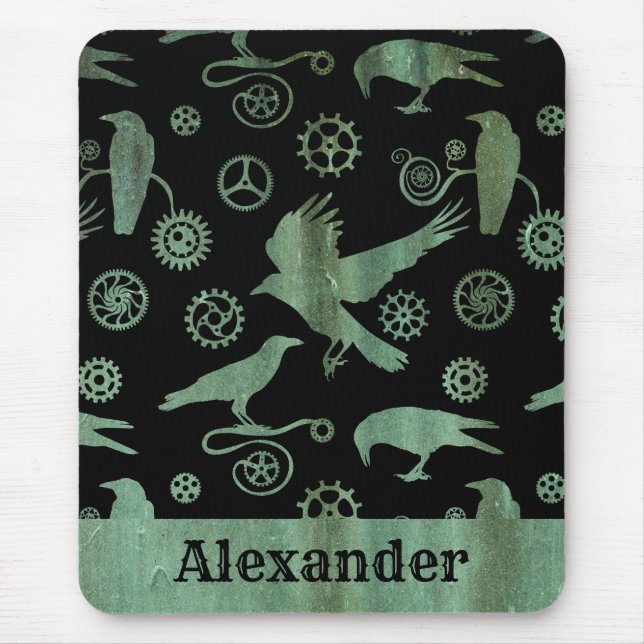 Tapis De Souris Steampunk Verdigris Gears and Crows Nom personnali (Devant)