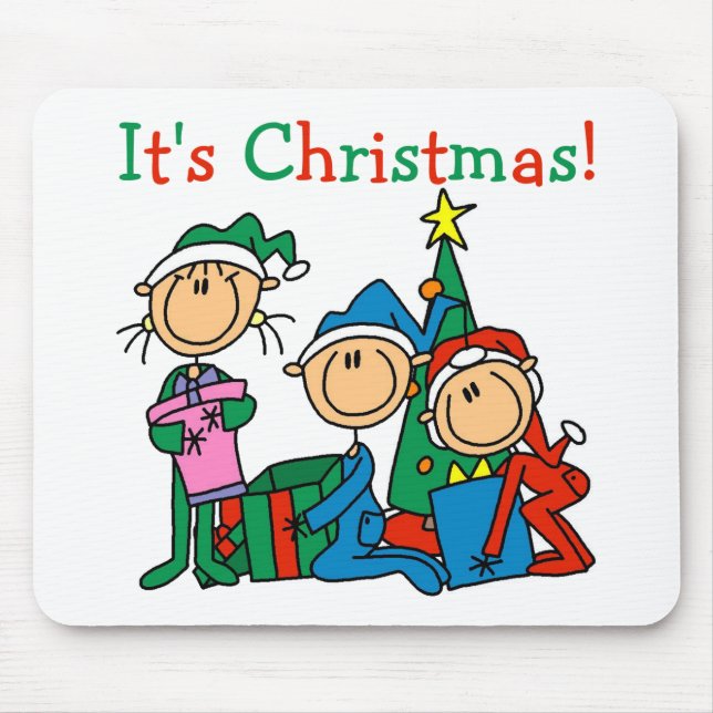 Tapis De Souris Stick Figure Enfants C'est Noël Tshirts et cadeaux (Devant)