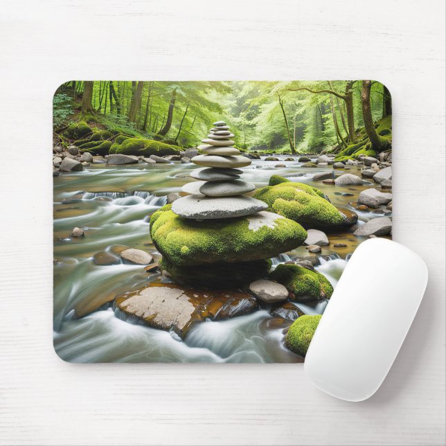 Tapis De Souris Stone Cairn dans une rivière (Avec souris)