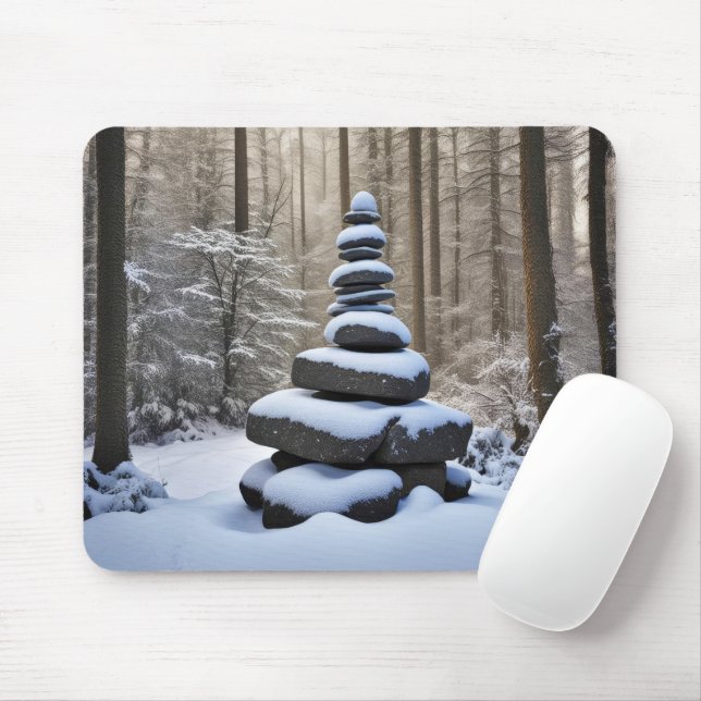 Tapis De Souris Stone Cairn en hiver Woods (Avec souris)