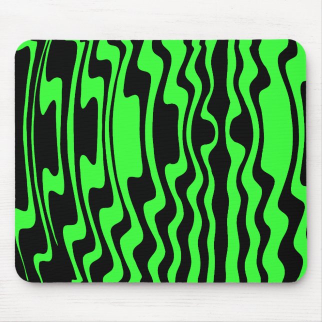 Tapis De Souris Stripey Wavey - noir et vert II (Devant)