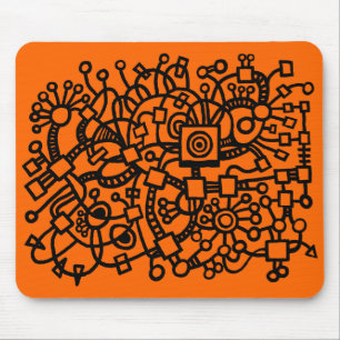 Tapis De Souris Structure Abstraite - Noir sur orange