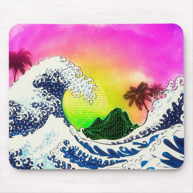 Tapis De Souris Style années 80 La grande vague et palmiers (Devant)