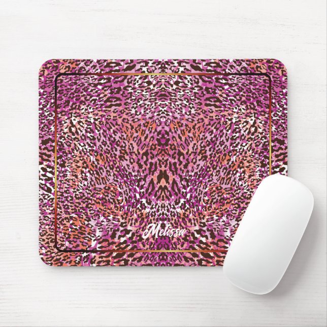Tapis De Souris Style camouflage léopard rose nom personnalisé (Avec souris)