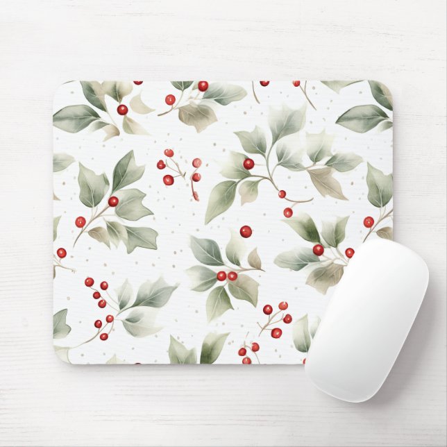 Tapis De Souris Style d'aquarelle Holly et Berries (Avec souris)