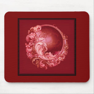 Tapis De Souris Style fractal floral rose sur fond rouge foncé
