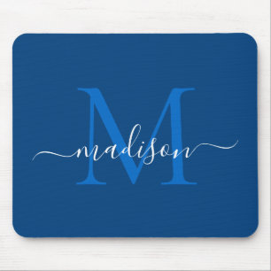 Tapis De Souris Style Marine Bleu Blanc Monogramme Moderne