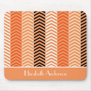 Tapis De Souris Style moderne Orange Chevron Stripes et Nom