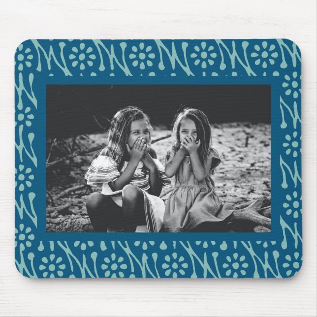 Tapis De Souris Style Photo Batik Bleu Motif Floral personnalisé (Devant)