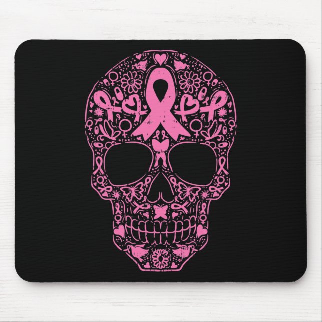Tapis De Souris Sugar Crâne rose Ruban Calavera Cancer du sein Awa (Devant)