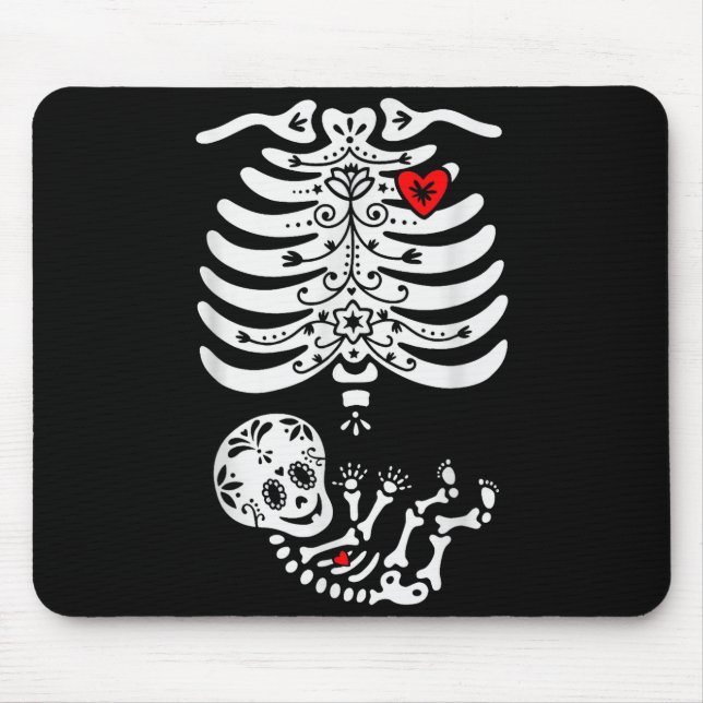 Tapis De Souris Sugar Skull Skeleton Halloween Pregnancy Annouceme (Devant)