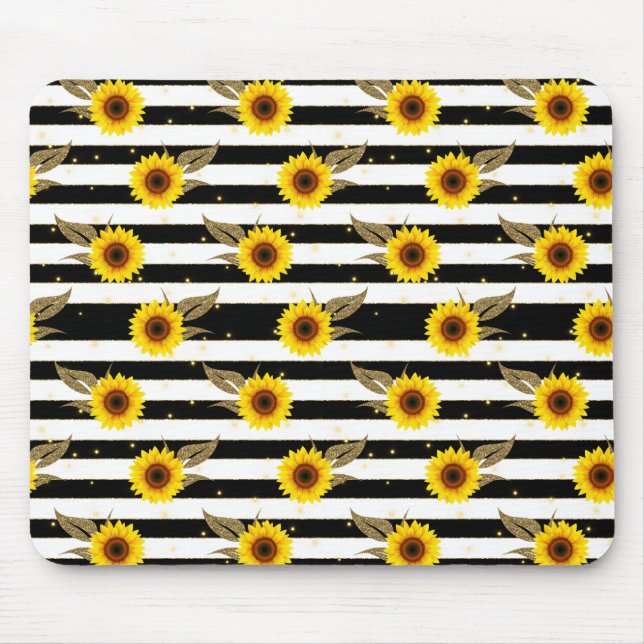 Tapis De Souris Sunflowers with Black and White Horizontal Lines (Devant)