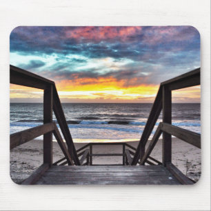 Tapis De Souris Sunset Beach Vue de Rustic Wood Deck