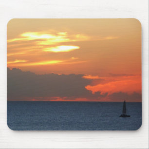 Tapis De Souris Sunset Clouds and Sailboat Seascape