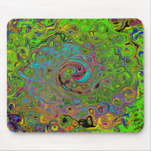 Tapis De Souris Super Abstrait Retro Lime Green et Blue Swirl