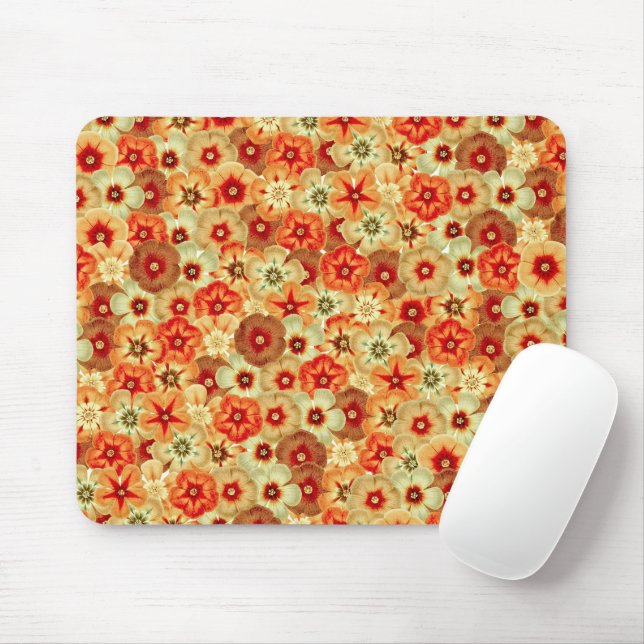 Tapis De Souris Super Retro Orange Hippie Fleurs Motif (Avec souris)