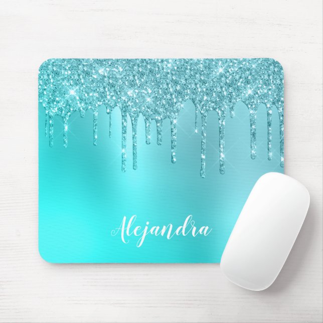 Tapis De Souris Superbes gouttes de menthe bleu aqua & parties sci (Avec souris)