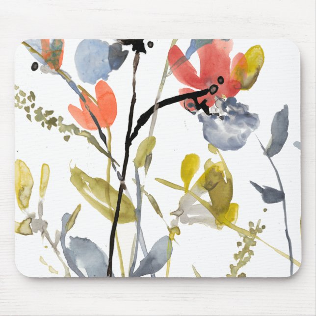 Tapis De Souris Superposition de fleurs - Aquarelle Fleurs et tige (Devant)