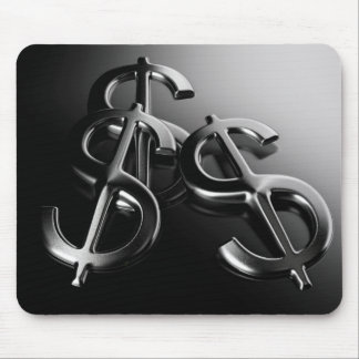 Tapis de souris sur fond noir finance et dollar