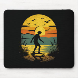 Tapis De Souris Surfeur au coucher du soleil - Plage de surf rétro