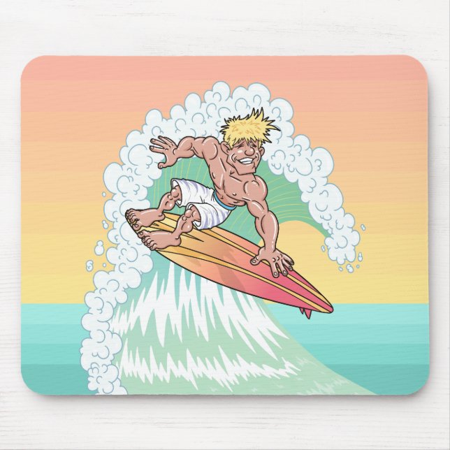 Tapis De Souris Surfeur de coucher de soleil cool (Devant)