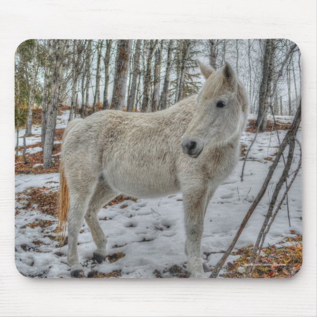 Tapis De Souris Sweet White Mare et cadeau de forêt d'hiver (Devant)