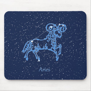 Tapis De Souris Symbole Aries Constellation et Zodiac avec étoiles