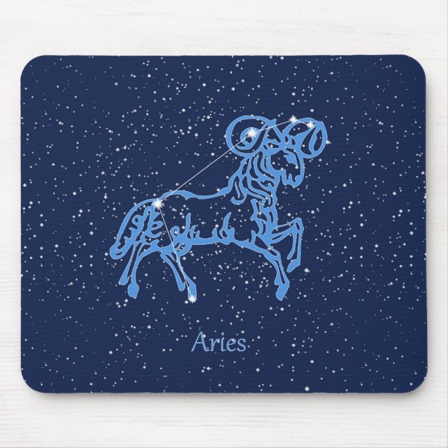 Tapis De Souris Symbole Aries Constellation et Zodiac avec étoiles (Devant)