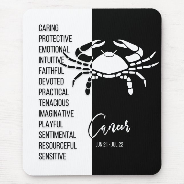 Tapis De Souris Symbole cancéreux Zodiac Mousepad, noir et blanc (Devant)