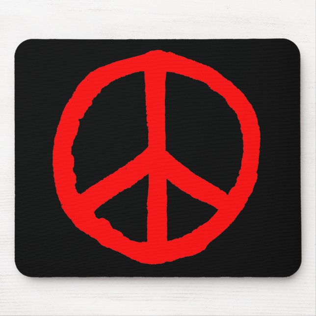 Tapis De Souris Symbole de la Paix Brute - Rouge sur Noir (Devant)